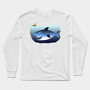 Fisherman being stalked by a great white shark Long Sleeve T-Shirt